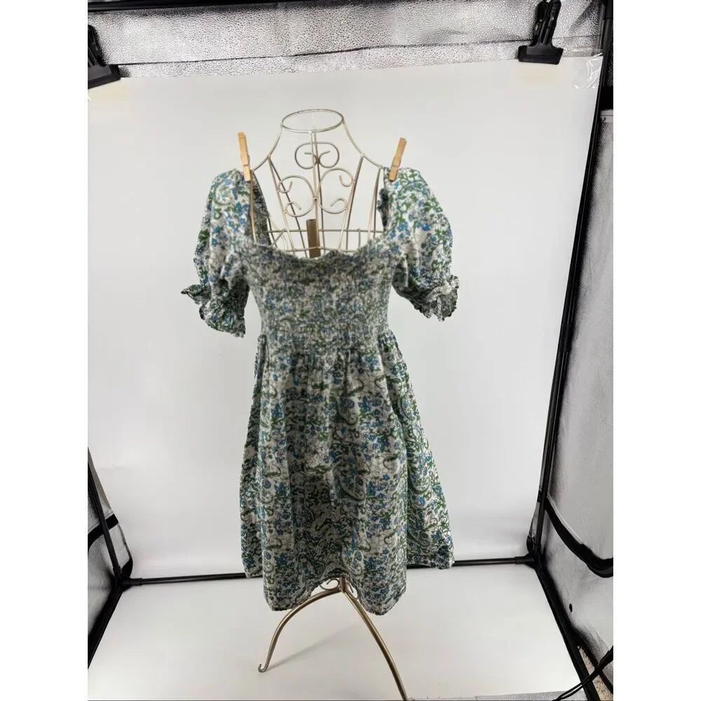 Dizzy Lizzy Smocked Puff Sleeve Mini Dress Floral Paisley Size Large